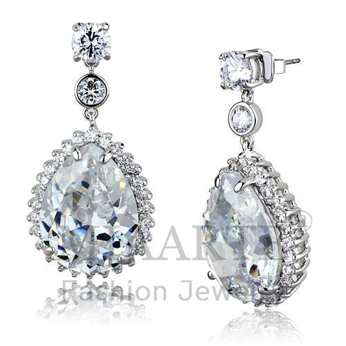 Earrings,Brass,Rhodium,AAA Grade CZ,Clear