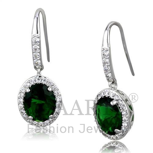 Earrings,Brass,Rhodium,Synthetic,Emerald,Synthetic Glass