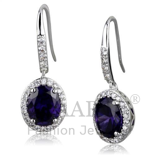 Earrings,Brass,Rhodium,AAA Grade CZ,Amethyst