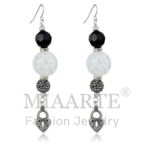 Earrings,White Metal,Antique Silver,Synthetic,Jet,Synthetic Glass