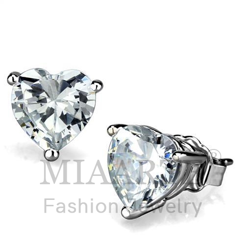 Earrings,Brass,Rhodium,AAA Grade CZ,Clear,Heart