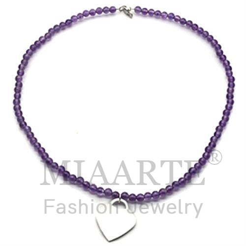 Necklace,Sterling Silver,Silver Plated,Synthetic,Amethyst,Glass Bead
