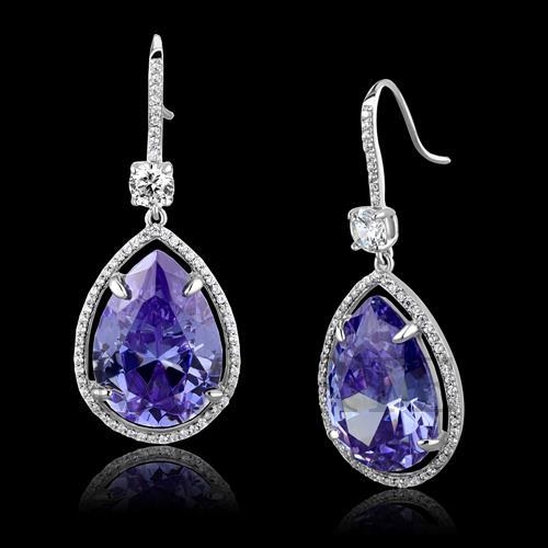 Earrings,Sterling Silver,Rhodium,AAA Grade CZ,LightAmethyst