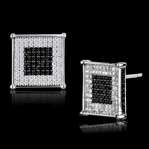 Earrings,Sterling Silver,Rhodium&Ruthenium,AAA Grade CZ,BlackDiamond