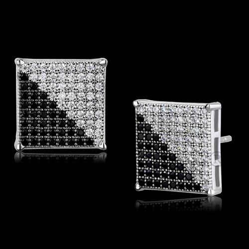 Earrings,Sterling Silver,Rhodium&Ruthenium,AAA Grade CZ,BlackDiamond