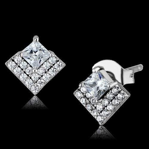 Earrings,Sterling Silver,Rhodium,AAA Grade CZ,Clear