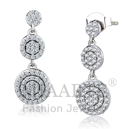 Earrings,Sterling Silver,Rhodium,AAA Grade CZ,Clear