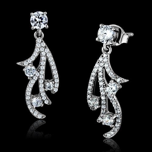 Earrings,Sterling Silver,Rhodium,AAA Grade CZ,Clear