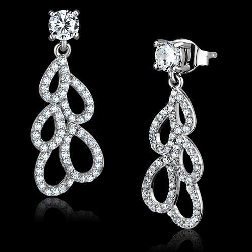 Earrings,Sterling Silver,Rhodium,AAA Grade CZ,Clear