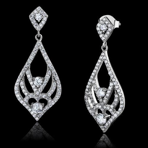 Earrings,Sterling Silver,Rhodium,AAA Grade CZ,Clear