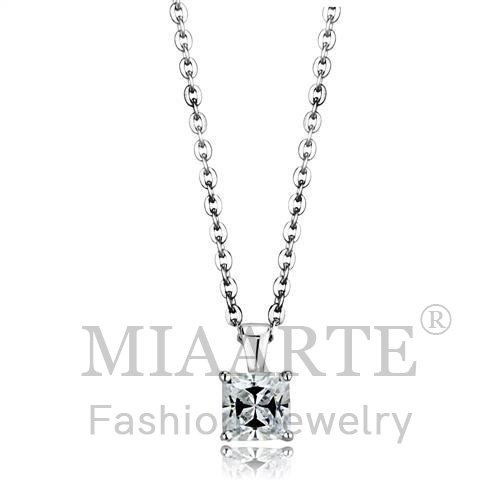 Chain Pendant,Sterling Silver,Rhodium,AAA Grade CZ,Clear