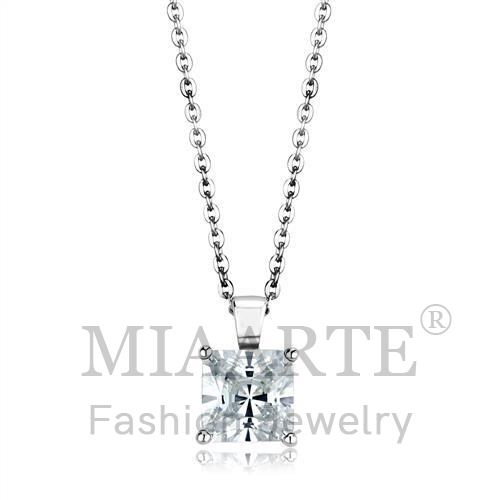 Chain Pendant,Sterling Silver,Rhodium,AAA Grade CZ,Clear