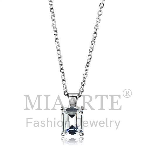 Chain Pendant,Sterling Silver,Rhodium,AAA Grade CZ,Clear