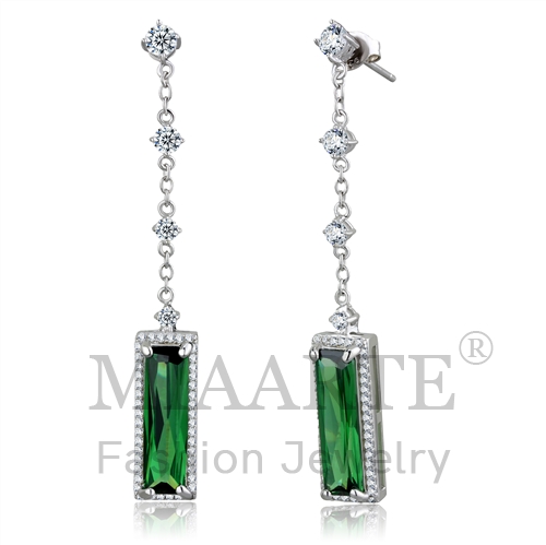 Earrings,Sterling Silver,Rhodium,AAA Grade CZ,Emerald