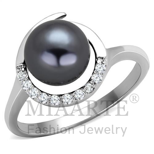 Ring,Brass,Rhodium,Synthetic,Gray,Pearl