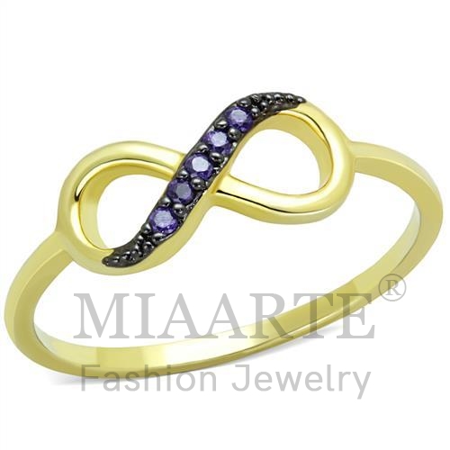 Ring,Brass,Gold & Ruthenium,AAA Grade CZ,Tanzanite