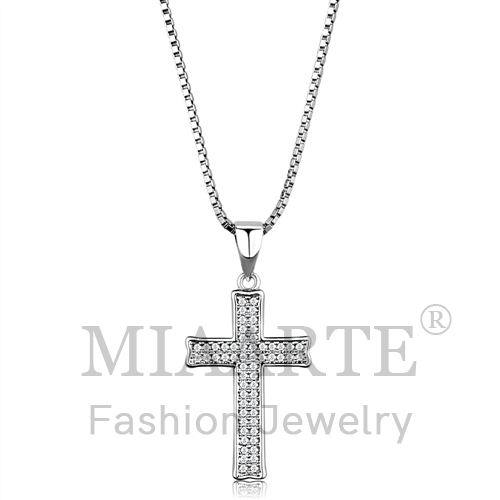 Chain Pendant,Brass,Rhodium,AAA Grade CZ,Clear