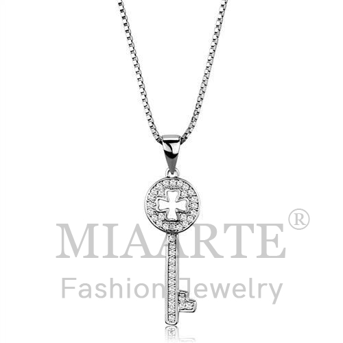 Chain Pendant,Brass,Rhodium,AAA Grade CZ,Clear