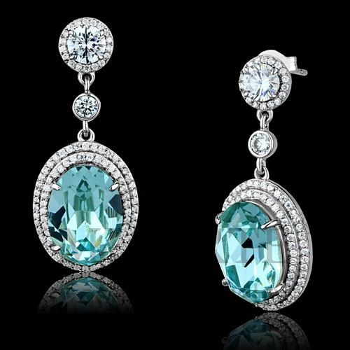 Earrings,Sterling Silver,Rhodium,Top Grade Crystal,AquaMarine