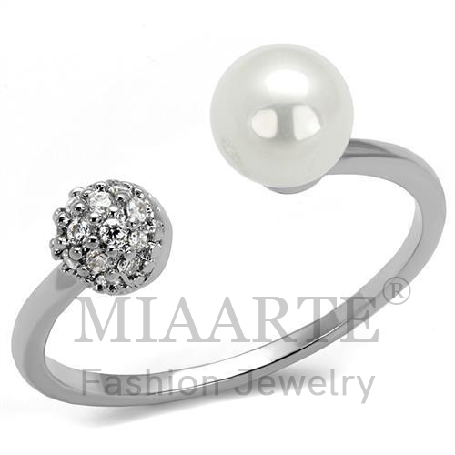 Ring,Brass,Rhodium,Synthetic,White,Pearl