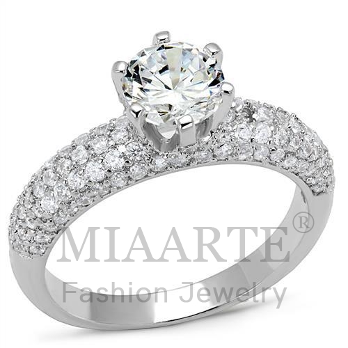 Ring,Brass,Rhodium,AAA Grade CZ,Clear,Round