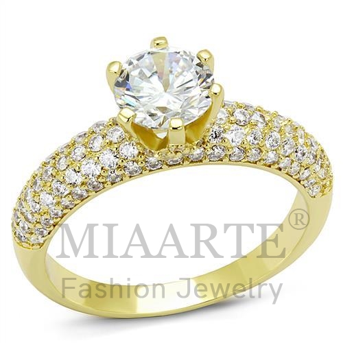 Ring,Brass,Gold,AAA Grade CZ,Clear,Round