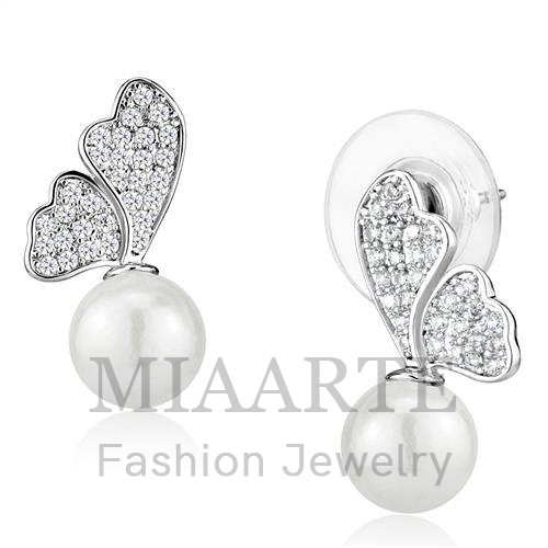 Earrings,Brass,Rhodium,Synthetic,White