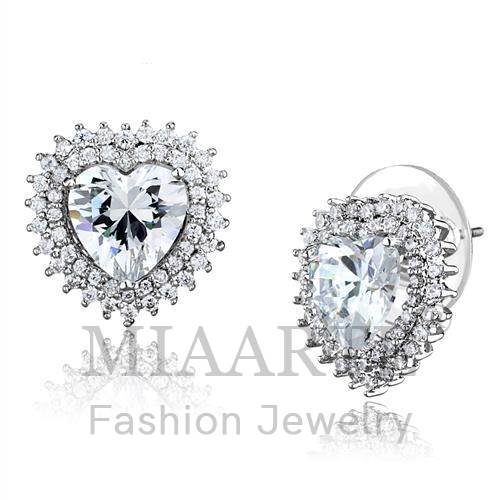 Earrings,Brass,Rhodium,AAA Grade CZ,Clear