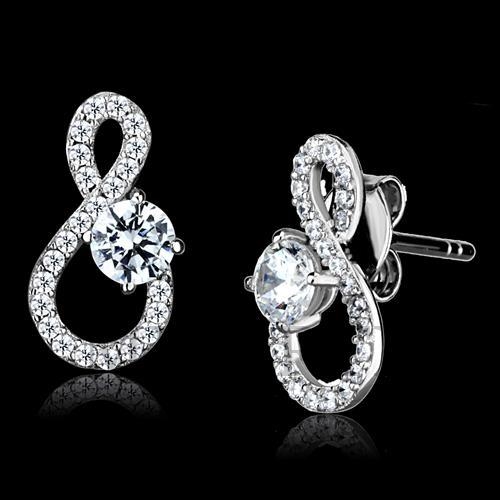 Earrings,Sterling Silver,Rhodium,AAA Grade CZ,Clear,Round