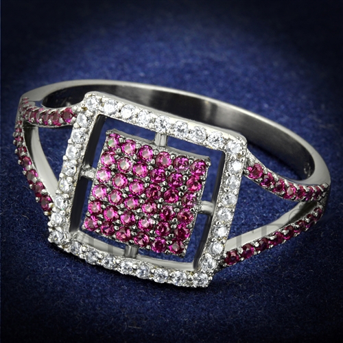 Ring,Sterling Silver,Rhodium&Ruthenium,AAA Grade CZ,Ruby