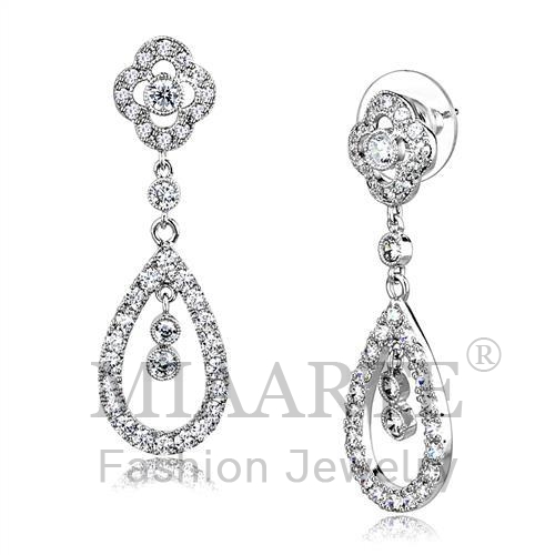 Earrings,Brass,Rhodium,AAA Grade CZ,Clear