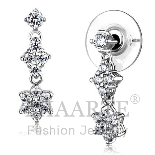 Earrings,Brass,Rhodium,AAA Grade CZ,Clear