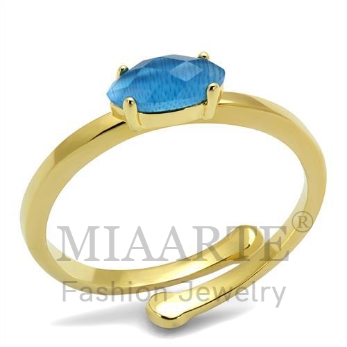 Ring,Brass,Flash Gold,Synthetic,Capri Blue,CatEye