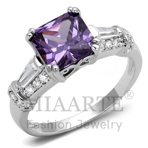 Ring,Brass,Rhodium,AAA Grade CZ,Amethyst