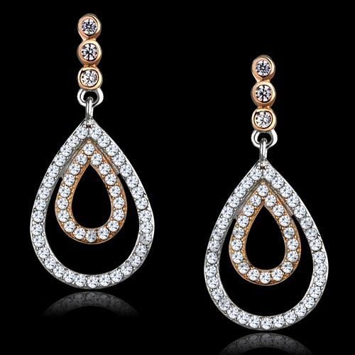 Earrings,Sterling Silver,RoseGold & Rhodium,AAA Grade CZ,Clear