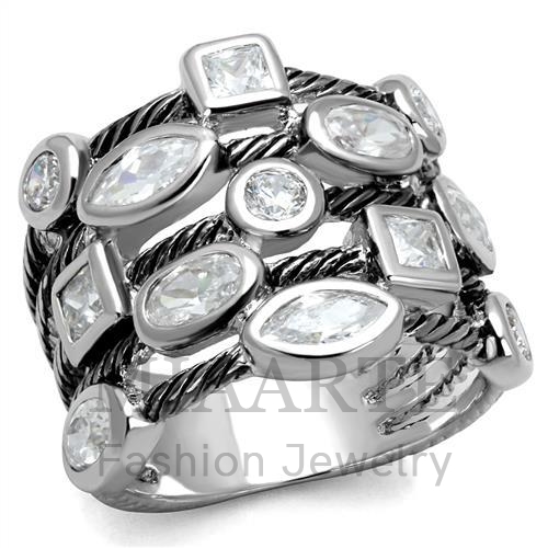 Ring,Brass,Rhodium,AAA Grade CZ,Clear