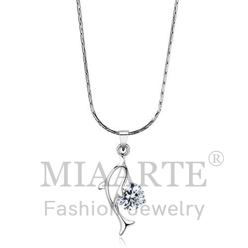 Chain Pendant,Brass,Rhodium,AAA Grade CZ,Clear