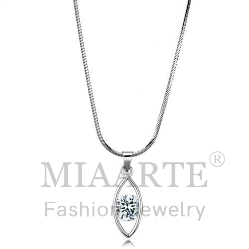 Chain Pendant,Brass,Rhodium,AAA Grade CZ,Clear