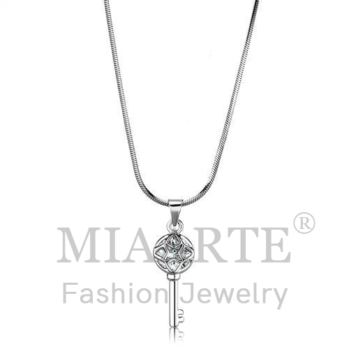 Chain Pendant,Brass,Rhodium,AAA Grade CZ,Clear