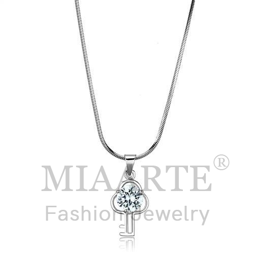 Chain Pendant,Brass,Rhodium,AAA Grade CZ,Clear