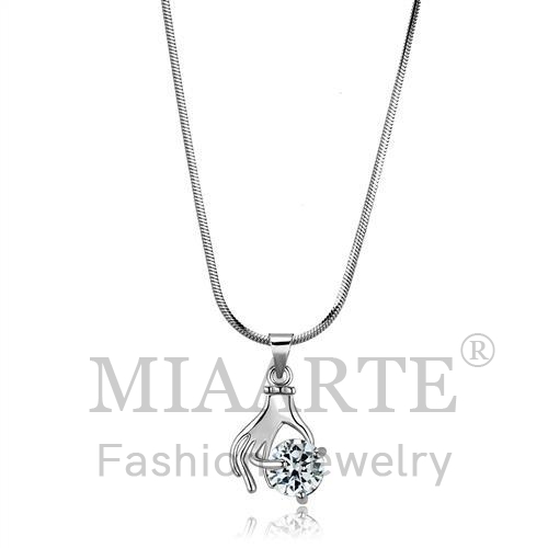 Chain Pendant,Brass,Rhodium,AAA Grade CZ,Clear