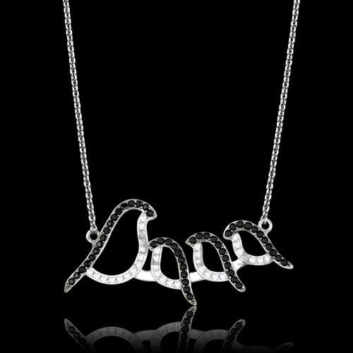 Chain Pendant,Sterling Silver,Rhodium&Ruthenium,AAA Grade CZ,Clear