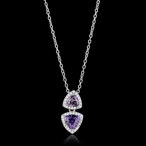 Chain Pendant,Sterling Silver,Rhodium,AAA Grade CZ,Amethyst