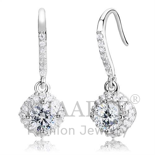 Earrings,Sterling Silver,Rhodium,AAA Grade CZ,Clear