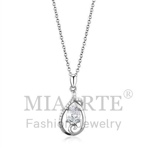 Chain Pendant,Sterling Silver,Rhodium,AAA Grade CZ,Clear