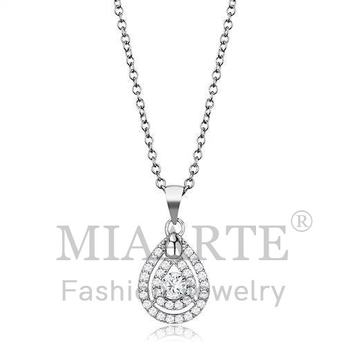 Chain Pendant,Sterling Silver,Rhodium,AAA Grade CZ,Clear