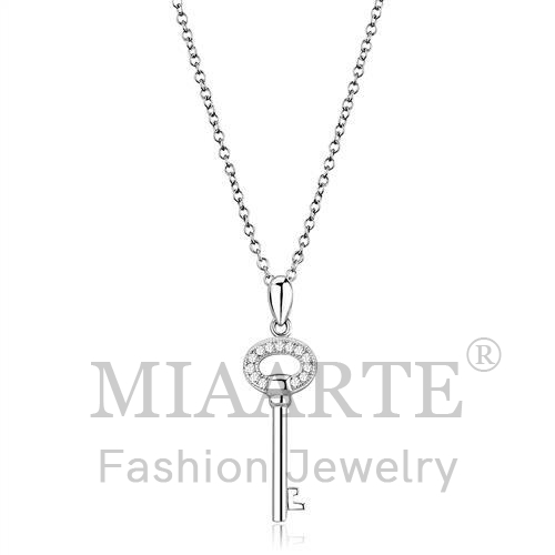 Chain Pendant,Sterling Silver,Rhodium,AAA Grade CZ,Clear