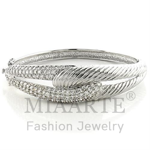 Bangle,Brass,Rhodium,AAA Grade CZ,Clear