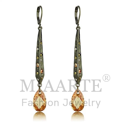 Earrings,Brass,Antique Copper,Top Grade Crystal,Champagne