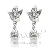Wholesale Synthetic, White, Rhodium, Women, White Metal, Earrings